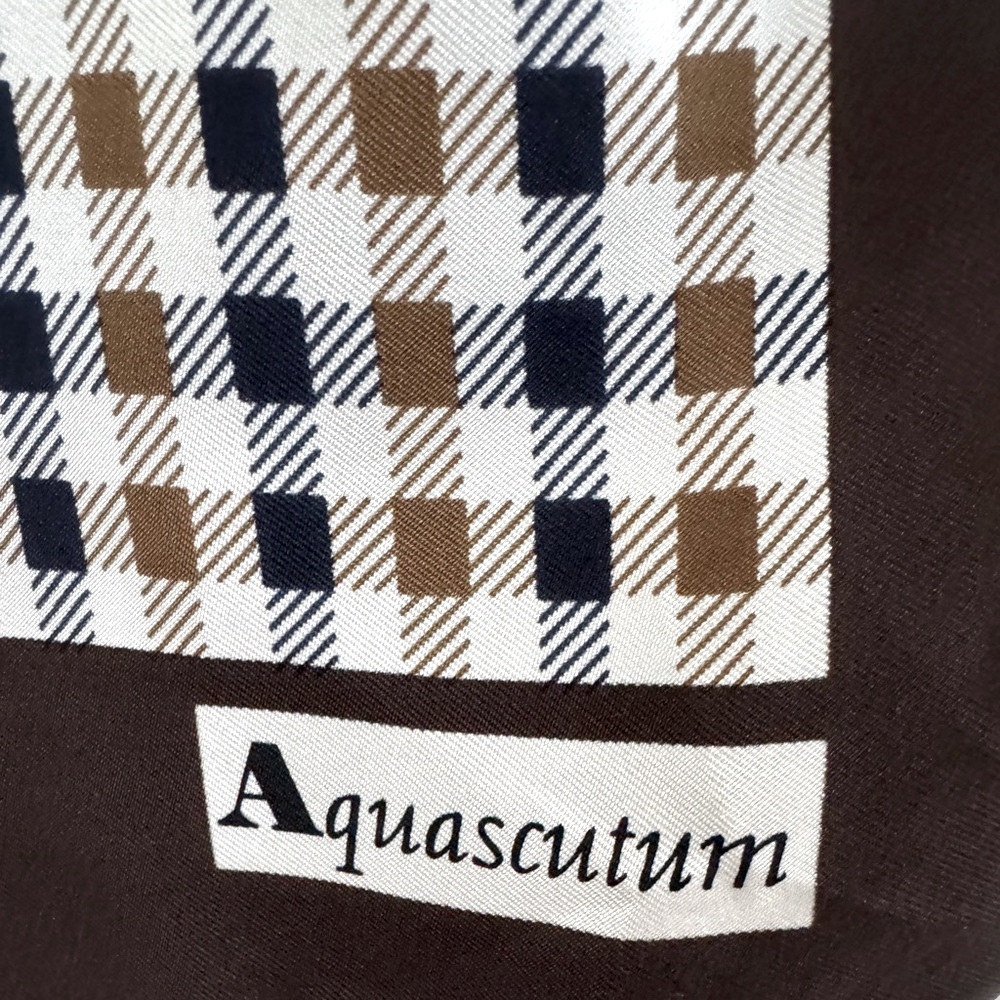 NWT Aquascutum London Silk Club Check Scarf Brown Navy Cream - Picture 2 of 8
